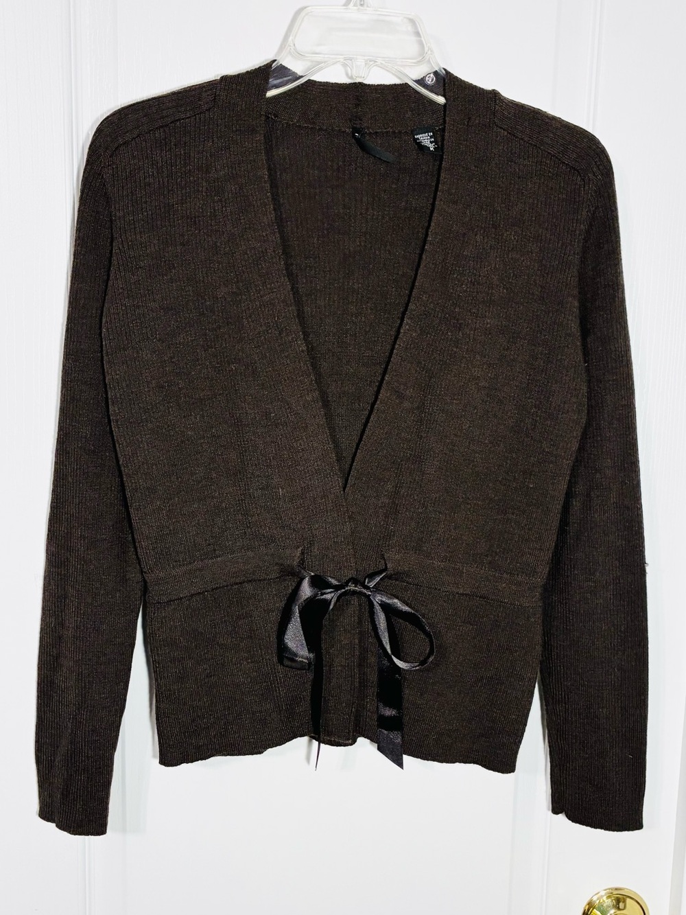 Isda & Co 100% Merino Wool Ribbon Tie Waist Knit Cardigan Brown Size Medium